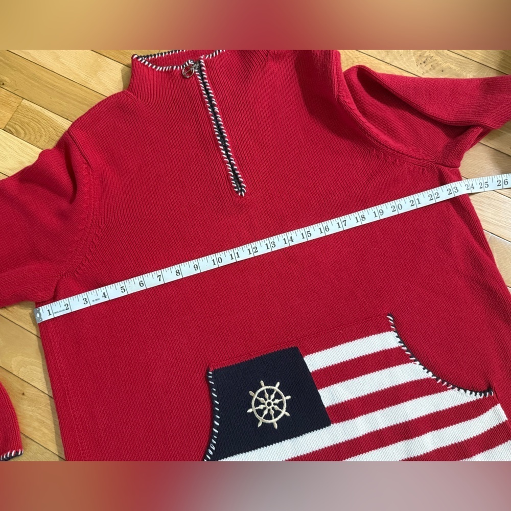 Villager Sport Sweater Sailor Nautical Ship Old Money 1/4 Zip Front Pouch XL - Picture 4 of 7